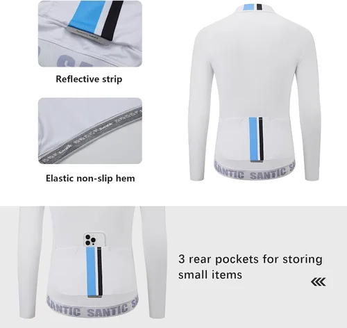 Miniatura 5 de Santic - Camiseta de ciclismo para hombre, manga larga, reflejante, cremallera completa, con bolsillos