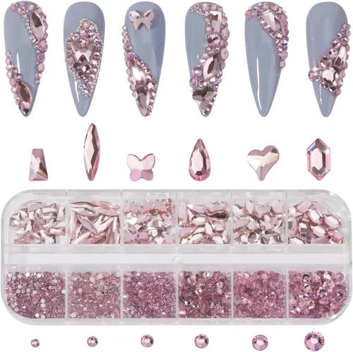 Miniatura 3 de Diamantes de imitación para arte de uñas, diamantes de imitación rosados con parte trasera plana para maquillaje, gemas de uñas, cristales de uñas
