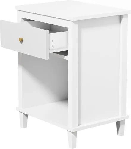 Miniatura 5 de Mesita de noche de madera para dormitorio con 1 cajón y 1 compartimento abierto (blanco)