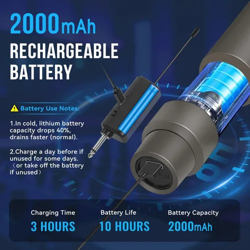 Miniatura 4 de NEW BAXS Micrófonos inalámbricos, sistema de micrófono dual de karaoke, Microfonos Inalambricos con receptor recargable, juego de micrófono dinámico
