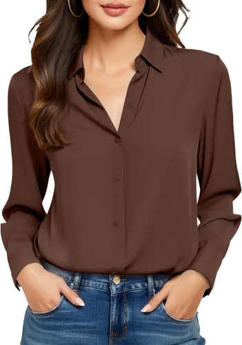 Miniatura 20 de Camisas sin planchado y sin arrugas para mujer, con botones, de manga larga, de seda de morera, blusas casuales para el trabajo