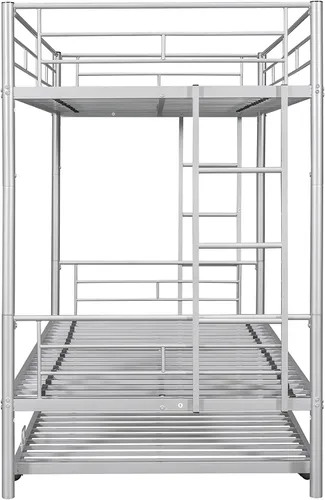 Miniatura 3 de EMKK Litera de metal individual sobre cama individual con nido para 3 niños/adultos, litera convertible con 2 escaleras laterales y barandilla