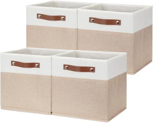 Miniatura 9 de HNZIGE Juego de 4 cubos de almacenamiento de tela, organizadores plegables para estantes, hogar, cubos decorativos para el hogar, juguetes, armario