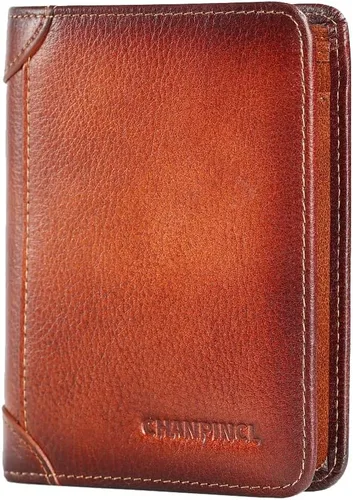Miniatura 14 de Billetera de piel triple con bloqueo RFID para hombre con 2 ventanas de identificación, 2 compartimentos para efectivo, 6-8 ranuras para tarjetas