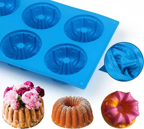 Miniatura 3 de Sidosir Mini molde de tubo acanalado para pasteles, 6 cavidades Heritage, molde de silicona para pasteles familiares, moldes antiadherentes de Tubo
