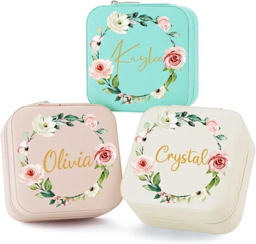 Miniatura 21 de Joyero de regalo para dama de honor, pequeño estuche de viaje personalizado de piel sintética portátil, cajas de propuestas de dama de honor, mini