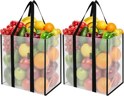 Miniatura 19 de BALEINE 2 PK Grocery Bags Reusable Shopping Bags with Reinforced Bottom, Heavy Duty Foldable Tote Bags (Antique Folidage)