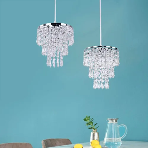 Miniatura 3 de Lámpara de techo de cristal de 3 niveles con colgante de cristal, decoración para pasillo, comedor, sala de estar, dormitorio, casquillo E26, cromado
