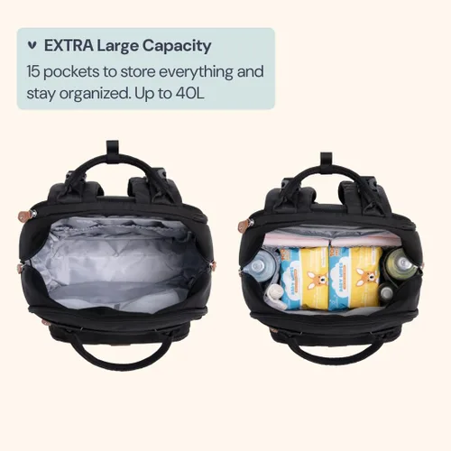 Miniatura 3 de BabbleRoo Mochila para pañales extragrande, bolsa de bebé expandible con hasta un 50% más de capacidad, bolsa de bebé esencial de viaje con Negro