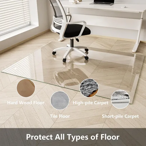 Miniatura 5 de Koonmi Tapete de cristal para silla de alfombra, 36 x 55 pulgadas, tapete para silla de oficina, tapete de vidrio templado con bordes redondeados