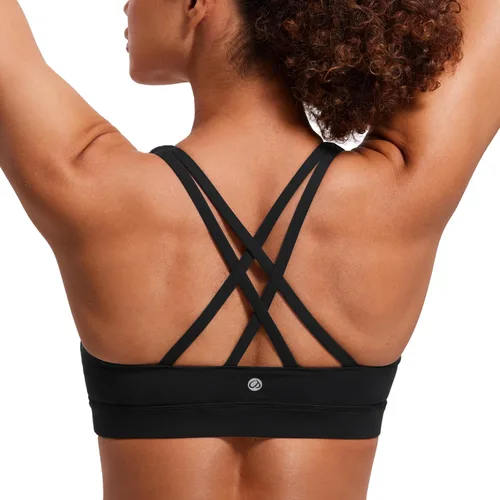 CRZ YOGA - Top deportivo con tirantes delgados para mujer, brasier deportivo acolchado para yoga, entrenamiento y fitness, con espalda cruzada