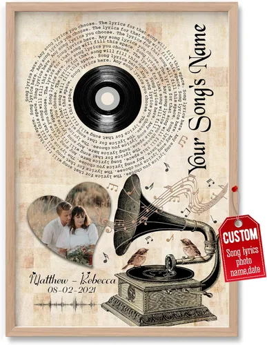 Miniatura 24 de H-DEWALL Póster personalizado de letras de canciones, regalo de boda único para parejas, personaliza con tus propias fotos, nombres y fecha, sin