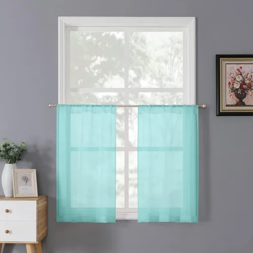 Miniatura 48 de Tollpiz - Juego de 2 paneles de cortinas de velo traslúcidas para media ventana, cortas, con textura de lino y bolsillo para cortinero, filtran
