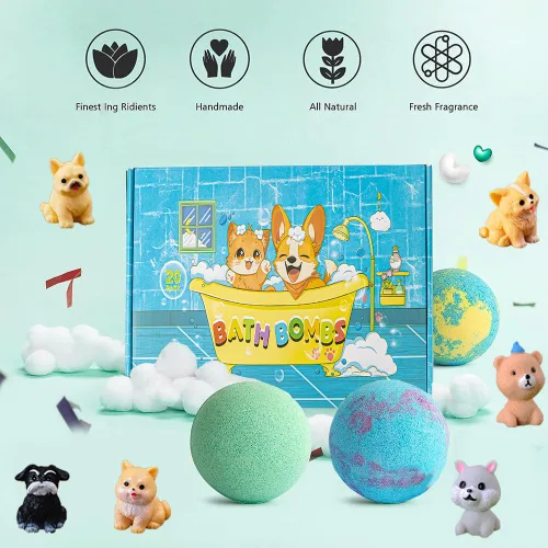 Miniatura 6 de Bombas de baño para niños con sorpresa interior para niñas, niños y bebés, paquete de 20 bombas de baño orgánicas para niños con muñecos de cachorro