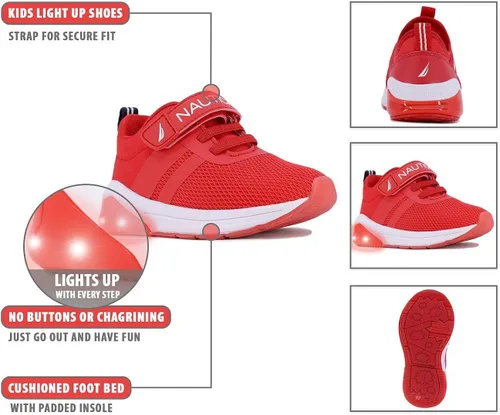 Miniatura 2 de Nautica Tenis deportivos con luz intermitente para niños con una correa, a la moda y divertida para niños y niñas, disponibles en tallas para niños
