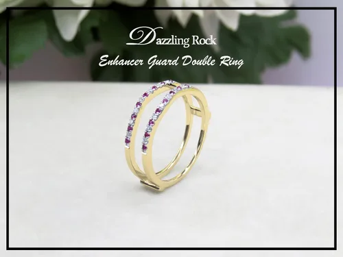 Miniatura 4 de Dazzlingrock Collection Round Alternate Gemstone & White Diamond Wedding Enhancer Guard Ring for Her in Gold