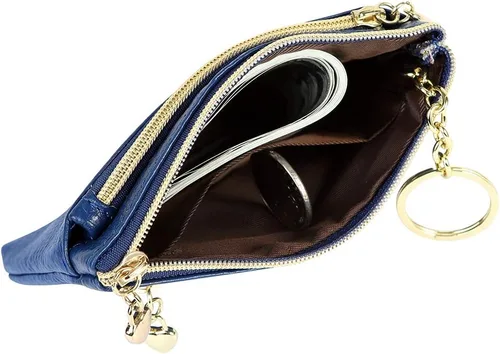 Miniatura 4 de Monedero de cuero genuino para mujer, con cremallera, bolsillo y bolsillo, Azul real