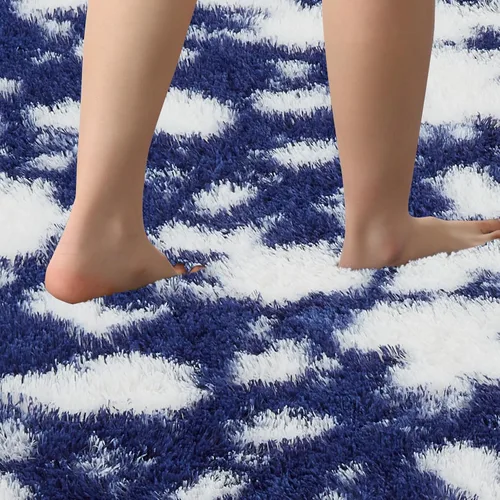 Miniatura 7 de GAOMON Alfombra moderna de pelo largo azul y blanco para niños, de 2 x 6 pies, ultra suave, peluda, para interiores, alfombra de pelo alto
