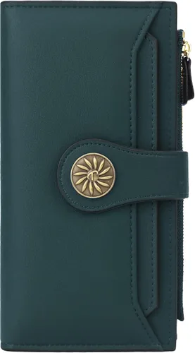 Miniatura 4 de Travelambo Cartera de mano de cuero genuino encerado de gran capacidad para mujer con bloqueo RFID