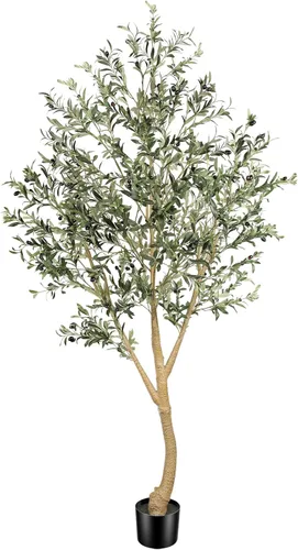 Miniatura 9 de Realead Árbol de olivo sintético de 4 pies – Plantas realistas de olivo de interior – Olivo falso con tronco grueso y frutas realistas – Olivos