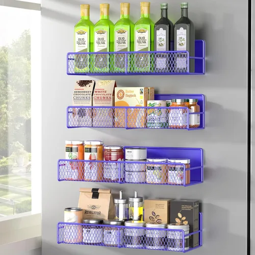 Miniatura 40 de Estante magnético para especias para refrigerador, paquete de 7 estantes magnéticos fuertes 100% de metal, organizador de especias con soporte