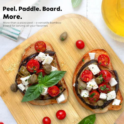 Miniatura 4 de Pala de pizza, paleta de pizza de bambú natural de 12 pulgadas, accesorios esenciales para hornos interiores y exteriores, hornear pizza casera