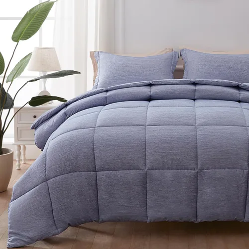 Miniatura 6 de NexHome Juego de edredón tamaño Queen de 3 piezas de color beige, suave, de lujo, teñido catiónico, para todas las estaciones, juegos de cama