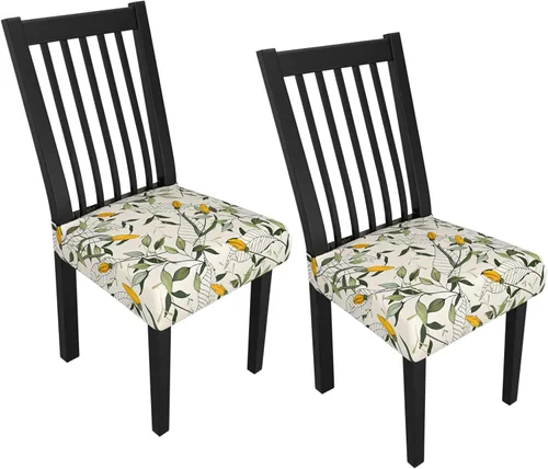 Miniatura 106 de Juego de 4 fundas elásticas para sillas de comedor, fundas para sillas de comedor con estampado floral, fundas para asientos de sillas con estampado