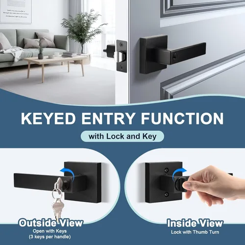 Miniatura 3 de KNOBWELL - Paquete de 10 manijas de puerta negras con cerradura y llave para puerta exterior delantera resistentes, 2.13 libras, para manejo