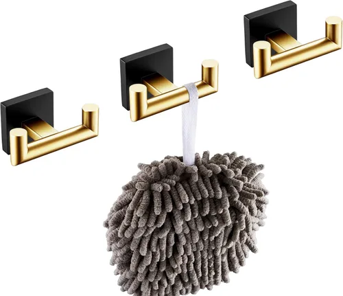 Miniatura 19 de KOKOSIRI Gancho para Bata de Baño Ganchos Dobles para Toalla y Abrigo Negro Mate para Baño Cocina Montaje en Pared, Paquete de 2 Acero Inoxidable