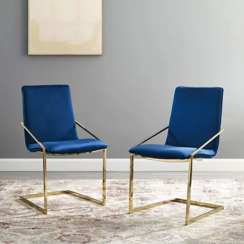 Miniatura 11 de Modway Pitch Performance - Sillón de terciopelo, 2 piezas, sillas de comedor, color dorado y negro