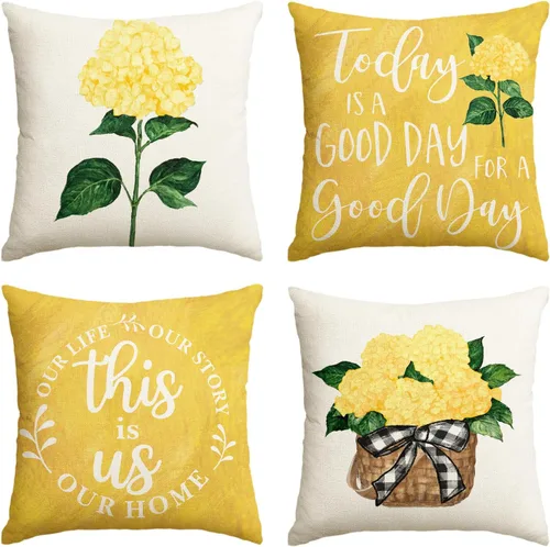 Miniatura 8 de AVOIN colorlife Juego de 4 fundas de almohada de hortensias azules para primavera y verano, 16 x 16 pulgadas, diseño de «Today is A Good Day»