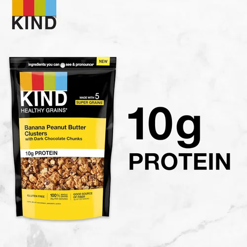 Miniatura 6 de KIND HEALTHY GRAINS Granola Tamaño familiar, aperitivo saludable, mantequilla de maní de plátano con trozos de chocolate amargo, racimos de granola