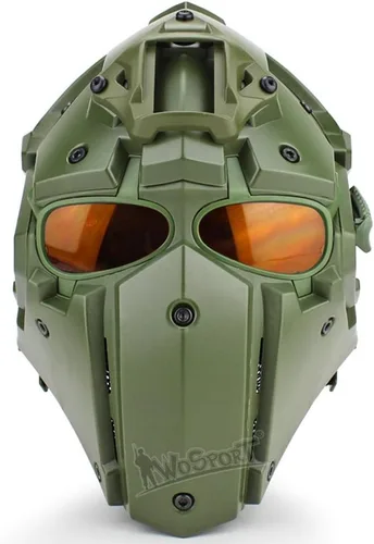 Miniatura 19 de WoSporT - Casco táctico de obsidiana verde GOBL Terminator y máscara para caza, paintball, militar, cosplay, película, utilería 92-BK-azul