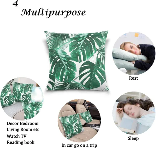 Miniatura 5 de ALAZA Fundas de almohada de doble cara, fundas de almohada cuadradas de terciopelo de algodón con hojas de palma verde tropical, 20 x 20 pulgadas, T