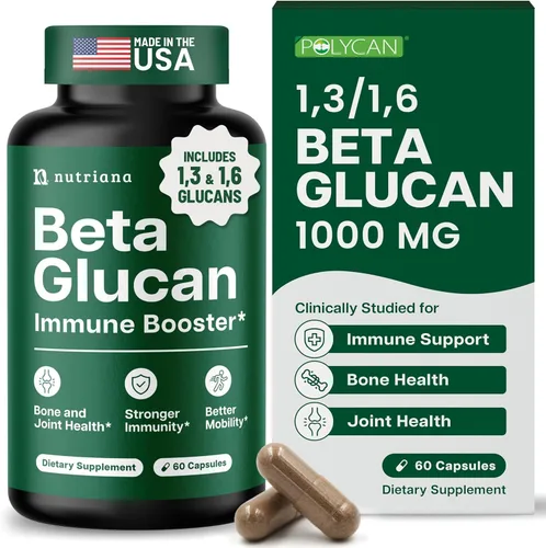Nutriana Suplementos de beta glucano de 1000 mg – Cápsulas de beta glucano 1,3/1,6D para apoyo inmunológico – Suplemento de fibra beta glucanos