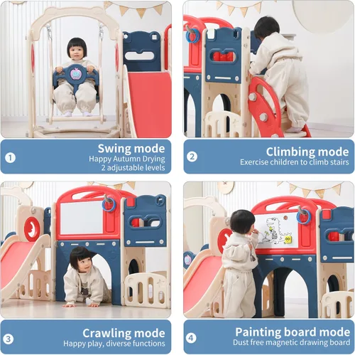 Miniatura 3 de Conjunto de juegos al aire libre 12 en 1 para niños pequeños con columpio, columpio interior y conjunto de tobogán, parque de juegos para niños