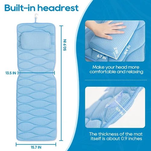 Miniatura 5 de OMYSTYLE Almohada de Baño de Cuerpo Completo, Almohadas de Baño para Bañera con Bolsa de Lavado de Malla y 21 Ventosas Antideslizantes, Almohada