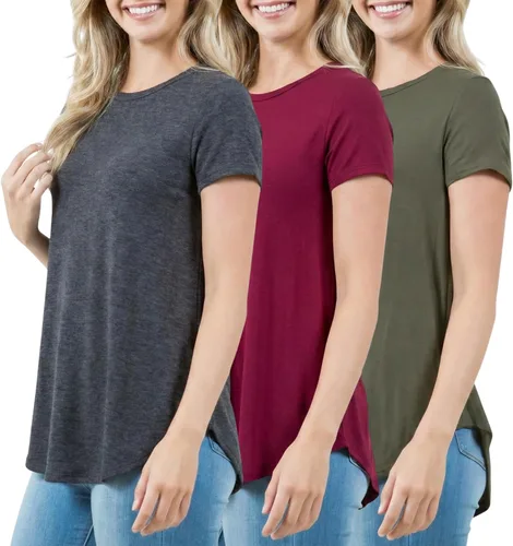 Miniatura 8 de Azules Blusa larga de manga corta para mujer, con cuello redondo y dobladillo curvado, suave y elástica