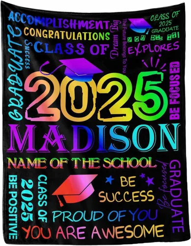 Miniatura 30 de MyPupSocks Manta personalizada para regalo de graduación, felicitaciones clase de 2025, manta azul personalizada de forro polar 2025 para hermana