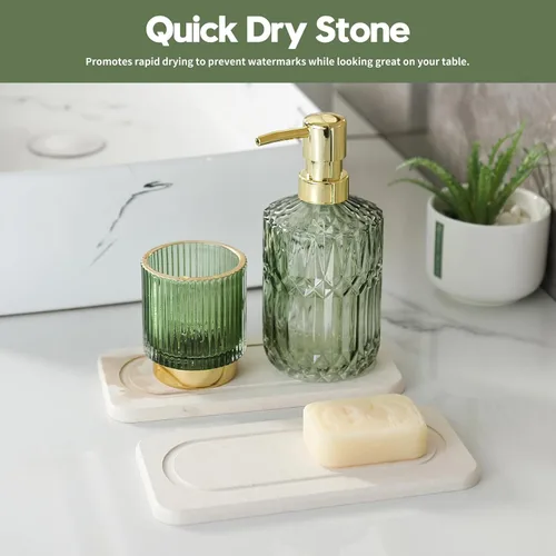 Miniatura 4 de Paquete de 2 bandejas de fregadero de piedra de diatomita, tapete de grifo absorbente de agua para encimera de cocina y baño, jabonera decorativa
