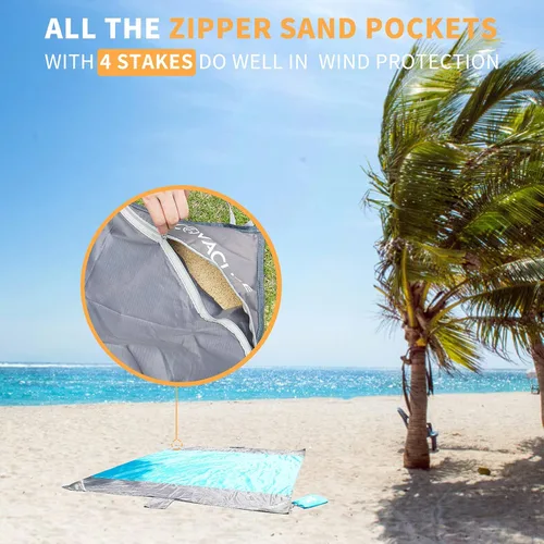 Miniatura 5 de covacure Manta de playa extra grande a prueba de arena, impermeable, 108 x 85 pulgadas para 7-8 adultos, alfombrilla de playa portátil de gran