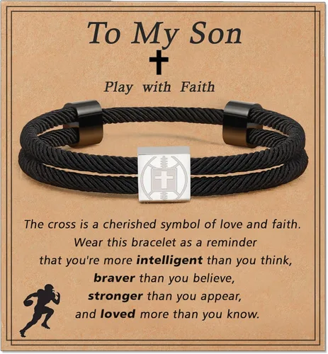 Miniatura 13 de Pulsera cruz de béisbol/fútbol/baloncesto/fútbol americano de Lydow para graduación, para niños, hombres, hijos, jugadores, equipo, amantes, nietos
