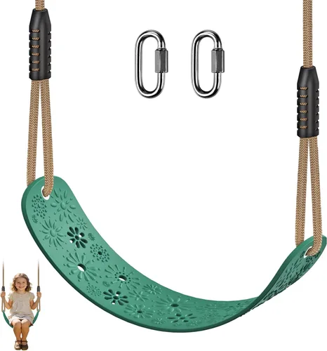 Miniatura 11 de SELEWARE Asiento de Columpio de Madera Colgante para Árbol para Niños, 100% Poliéster Cuerda Resistente a la Intemperie Estructura de Tubería