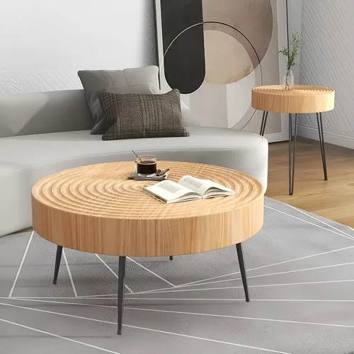 Miniatura 3 de Mesa de centro para sala de estar, sofá, mesa de esquina para el hogar, mesa redonda pequeña, anillos de árbol, mesa de centro de madera maciza
