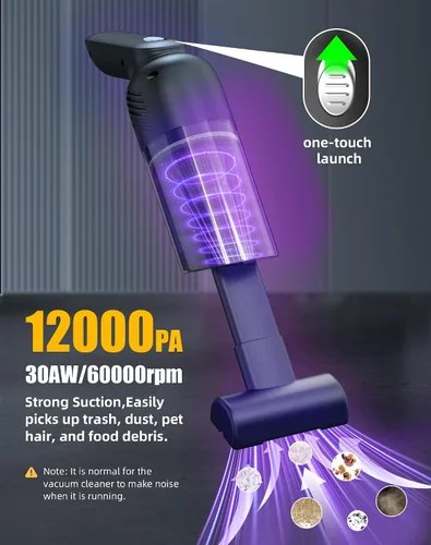 Miniatura 2 de Aspiradora de Mano Inalámbrica, Aspiradora de Coche Portátil Inalámbrica con 12000PA de Fuerte Succión, Múltiples Boquillas y 2 Filtros Lavables