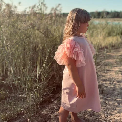 Miniatura 2 de Vestido de niña para bebé, con enormes capas de mangas de tul con alas - Traje de fiesta perfecto, vestidos para ocasiones especiales para niñas