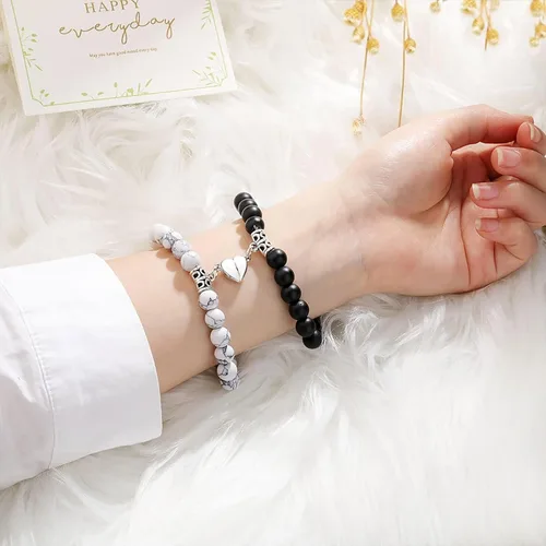 Miniatura 4 de ObuMI Bracelets Magnetic Couple Her Bracelets Bracelet His And Couples Lover Jewelry Distance Bracelets (AB, One Size)