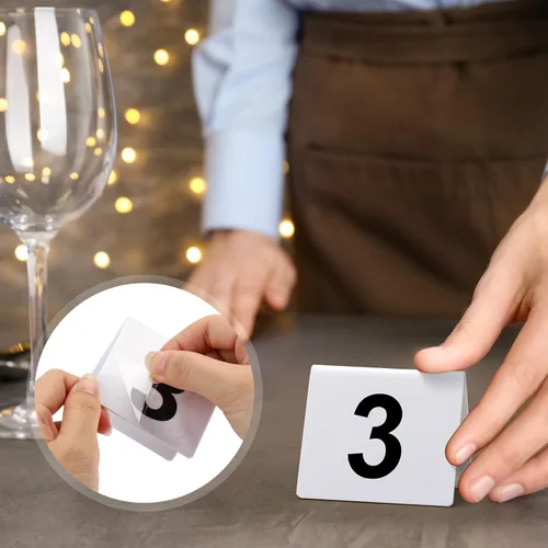 Miniatura 6 de Tuanse Números de mesa del 1 al 25 de acrílico de doble cara numerada, tiendas de campaña de plástico para restaurantes, números de boda, tarjetas