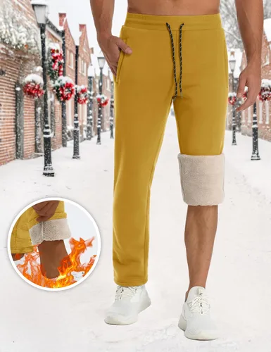Miniatura 6 de FASKUNOIE Pantalones de forro polar de invierno para hombre, pesados y cálidos, con forro de sherpa, pantalones deportivos para correr con bolsillos
